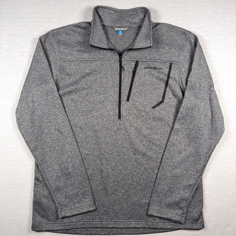 Eddie Bauer 1/4 Zip Pullover Mens Size TXL Tall Gray Polyester Long Sleeve